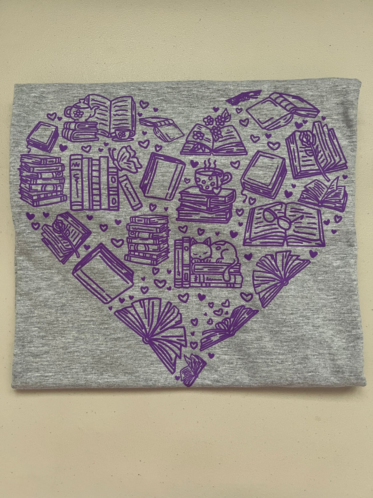 Heart with Books in Lavender Ink