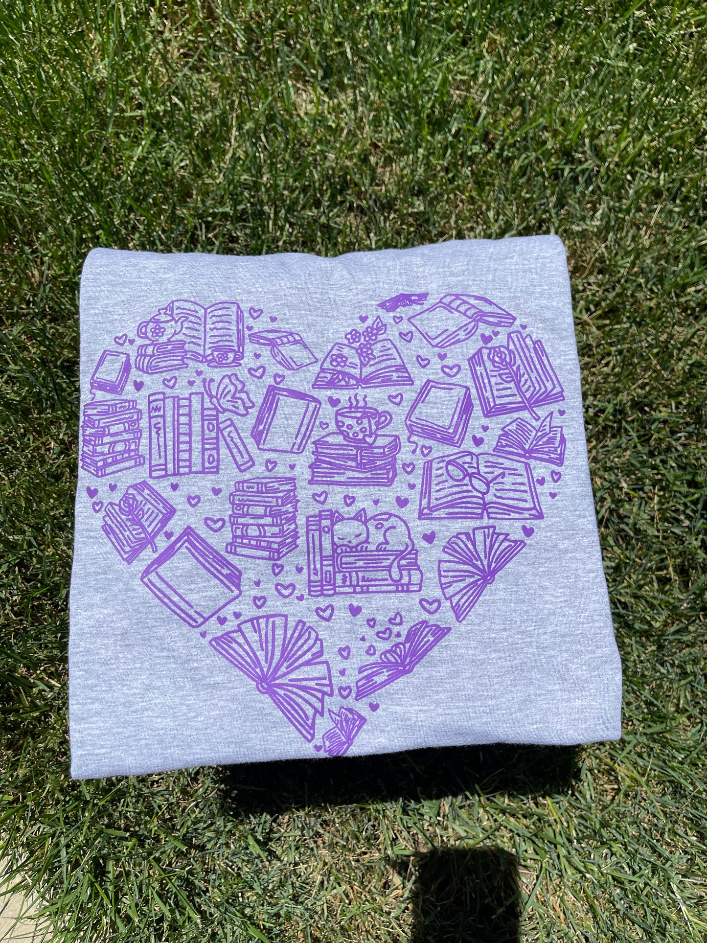 Heart with Books in Lavender Ink