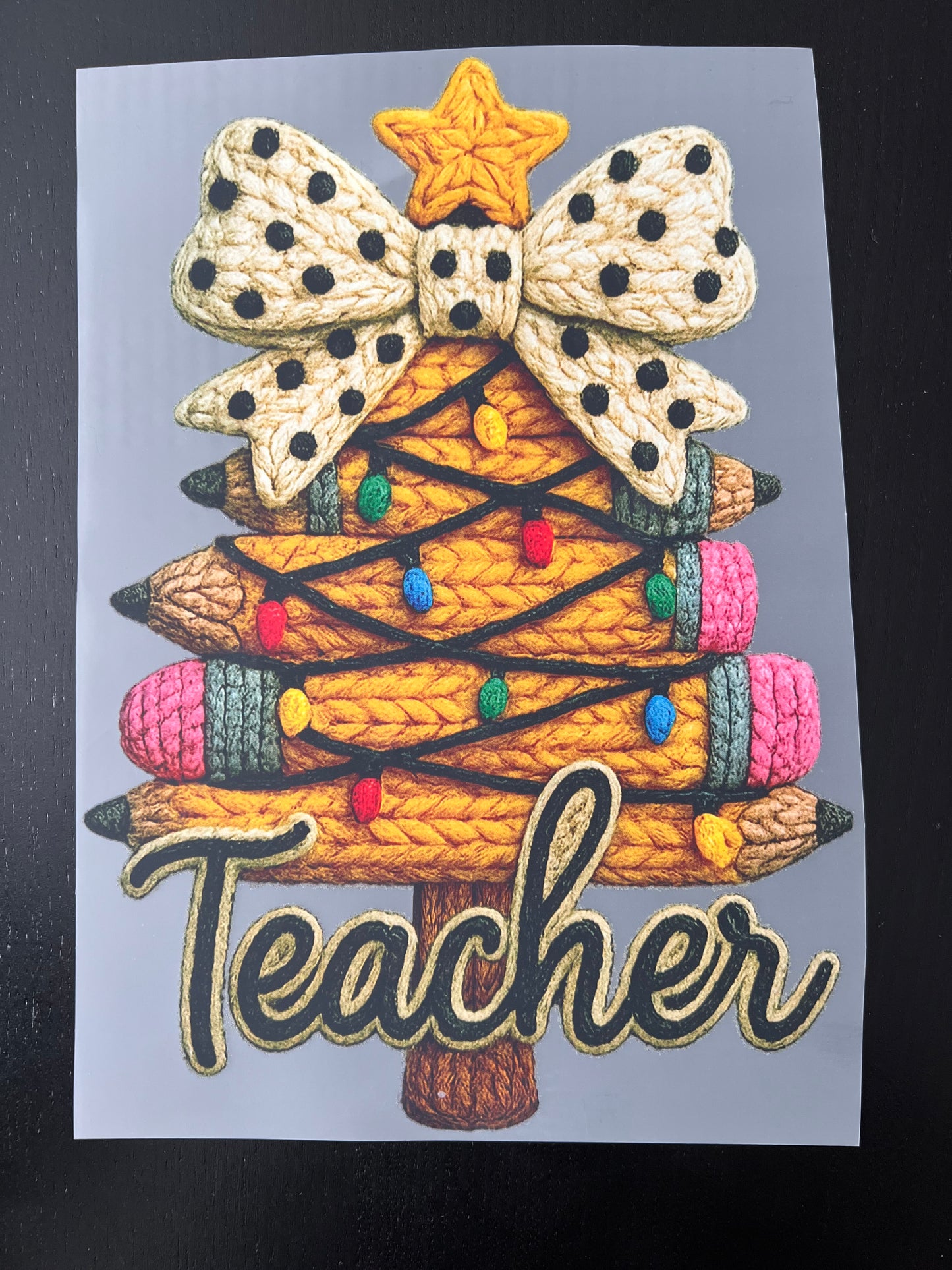 Faux Yarn Teacher Pencil Tree w/Bow