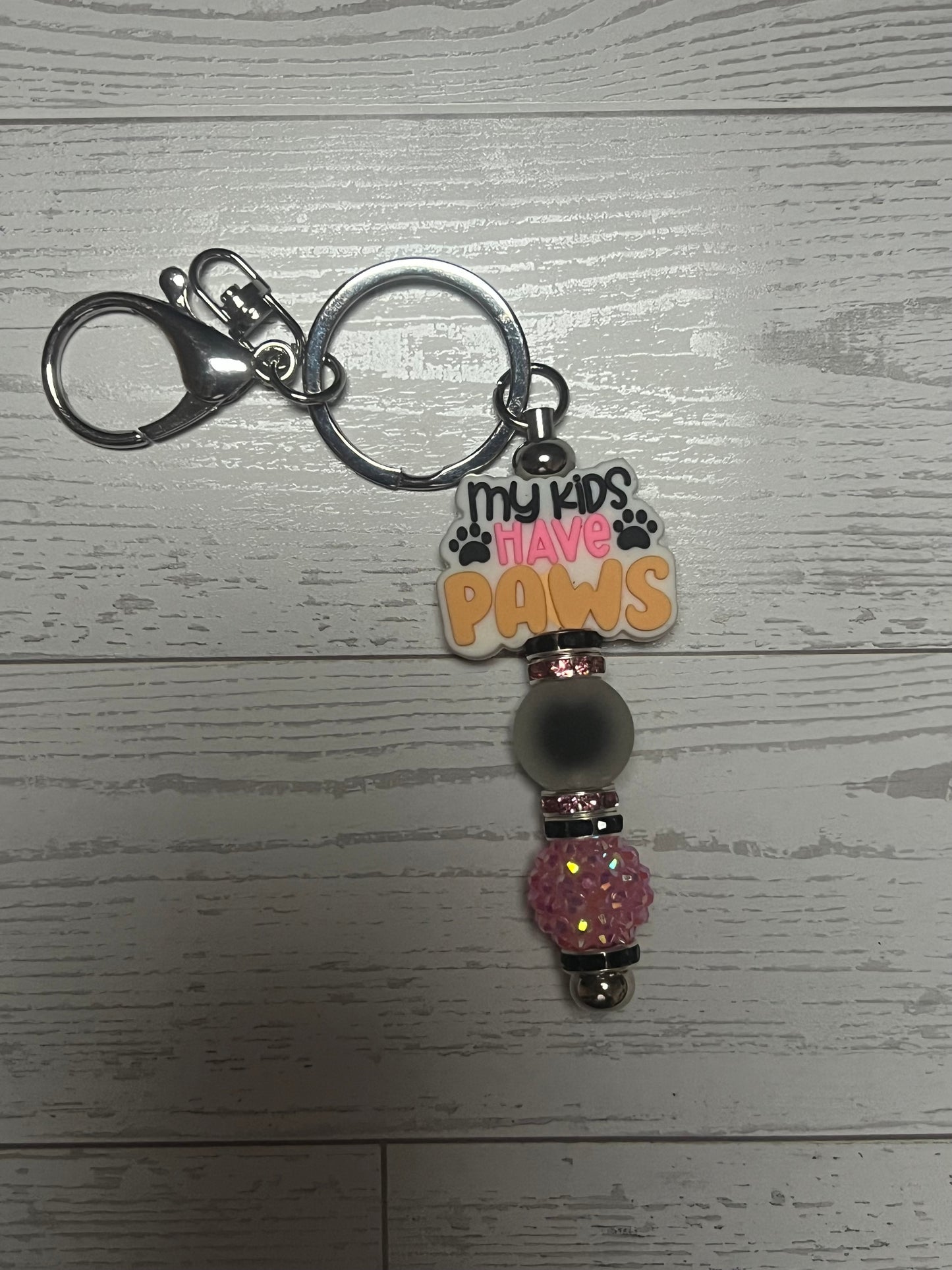 My Kids Have Paws Beaded Bar Keychain