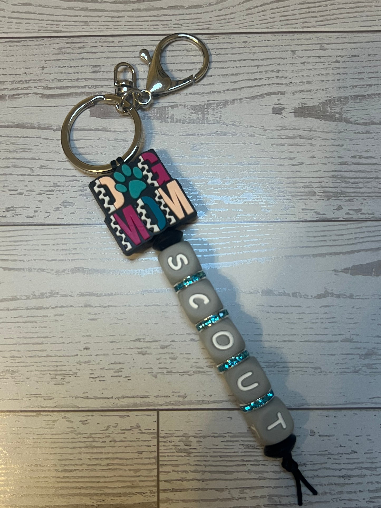 Dog Mom with Personalized Name Keychain