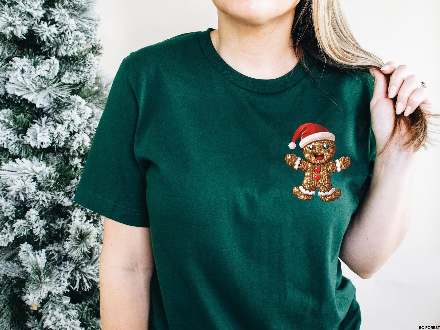 Gingerbread Man with Santa Hat Faux Glitter POCKET