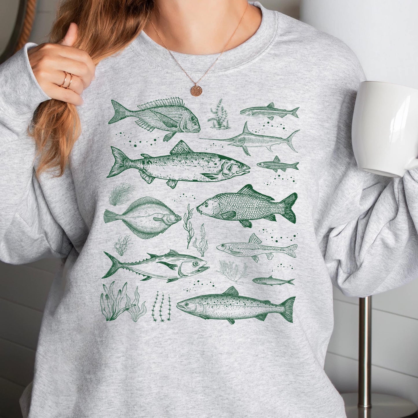 Fish Collage in Hunter Green Ink