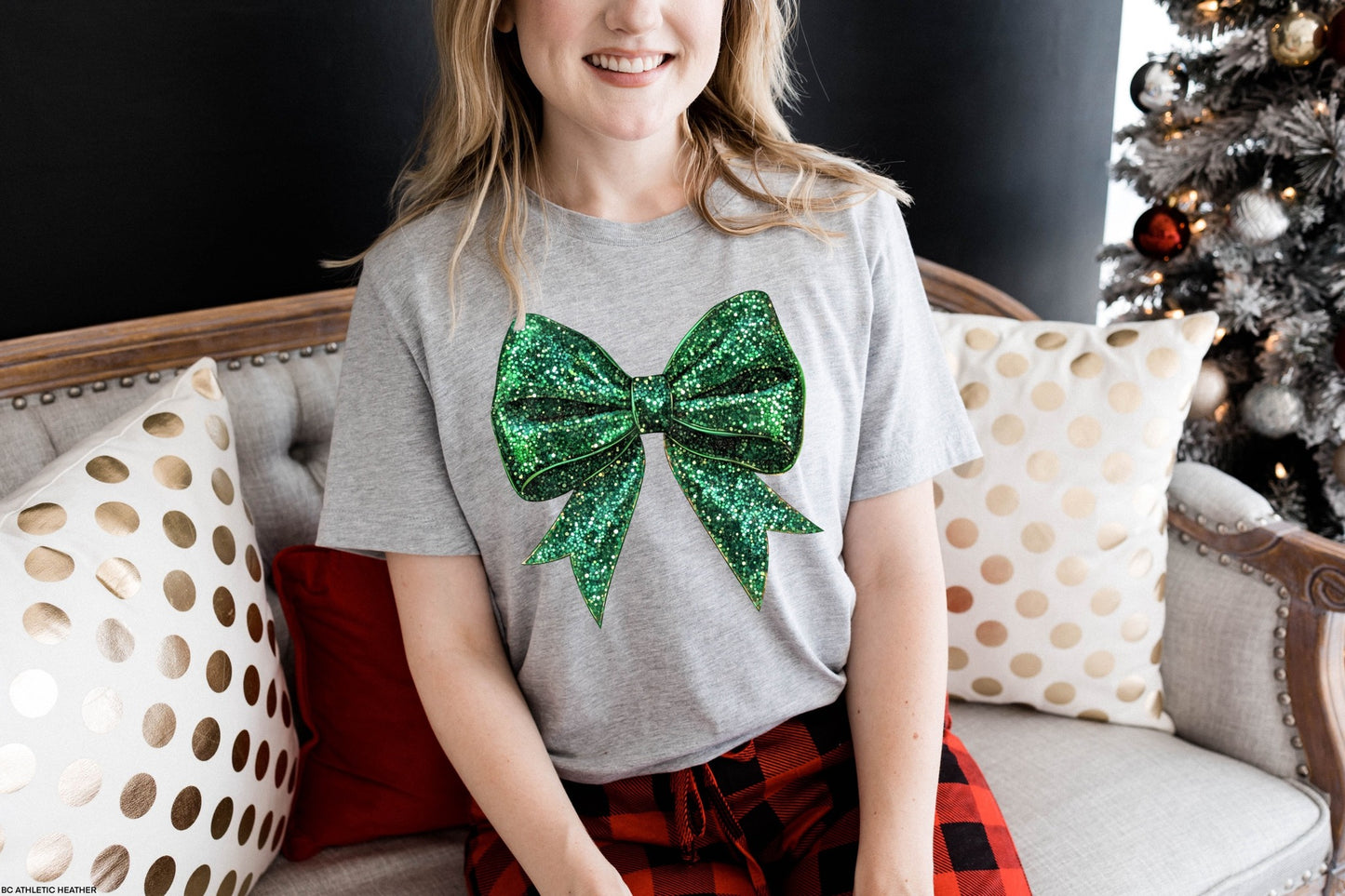 Green Faux Glitter Bow