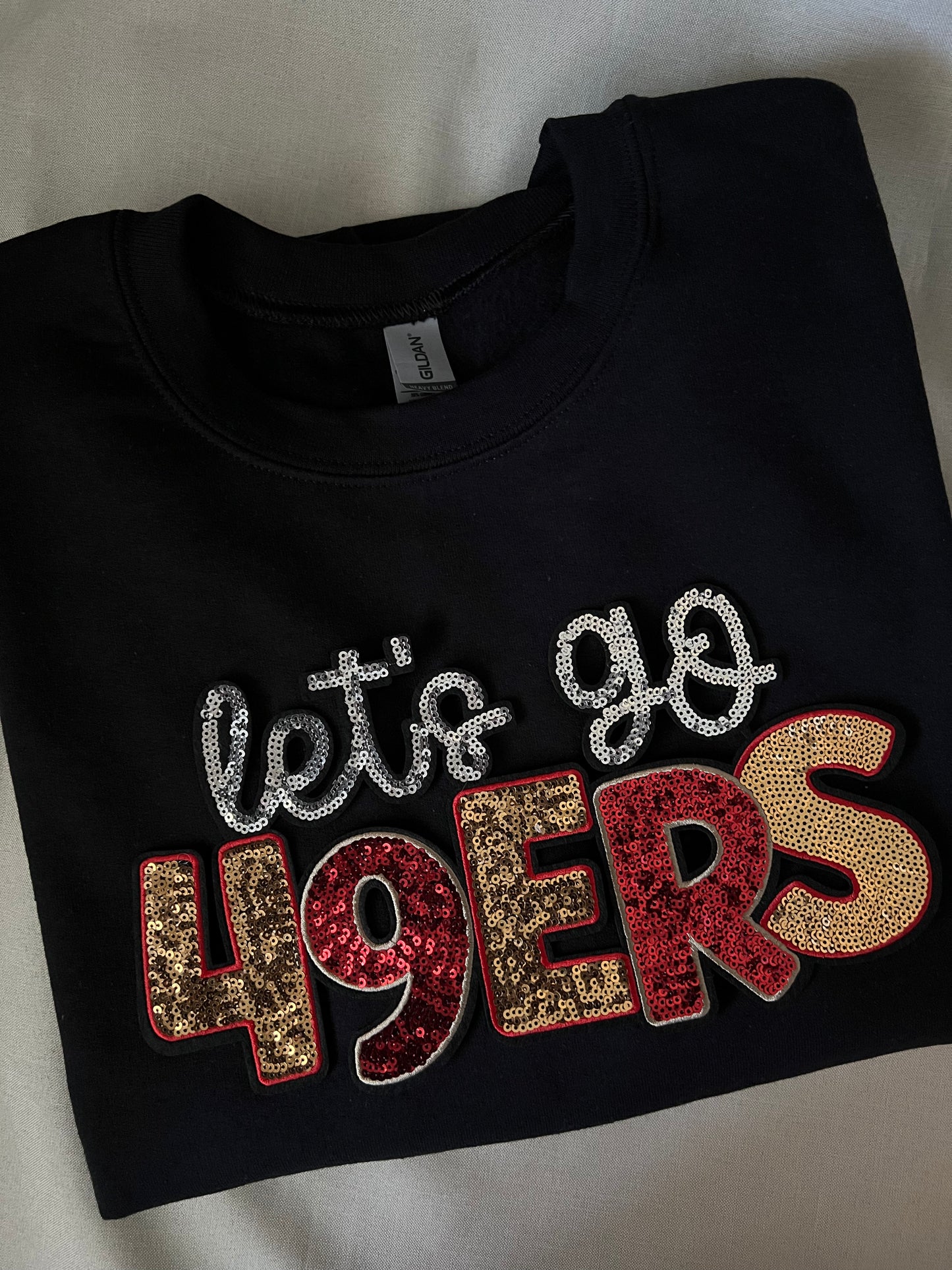 Let’s Go 49ers in Red & Gold Sequin PATCH - GILDAN CREWNECK ONLY