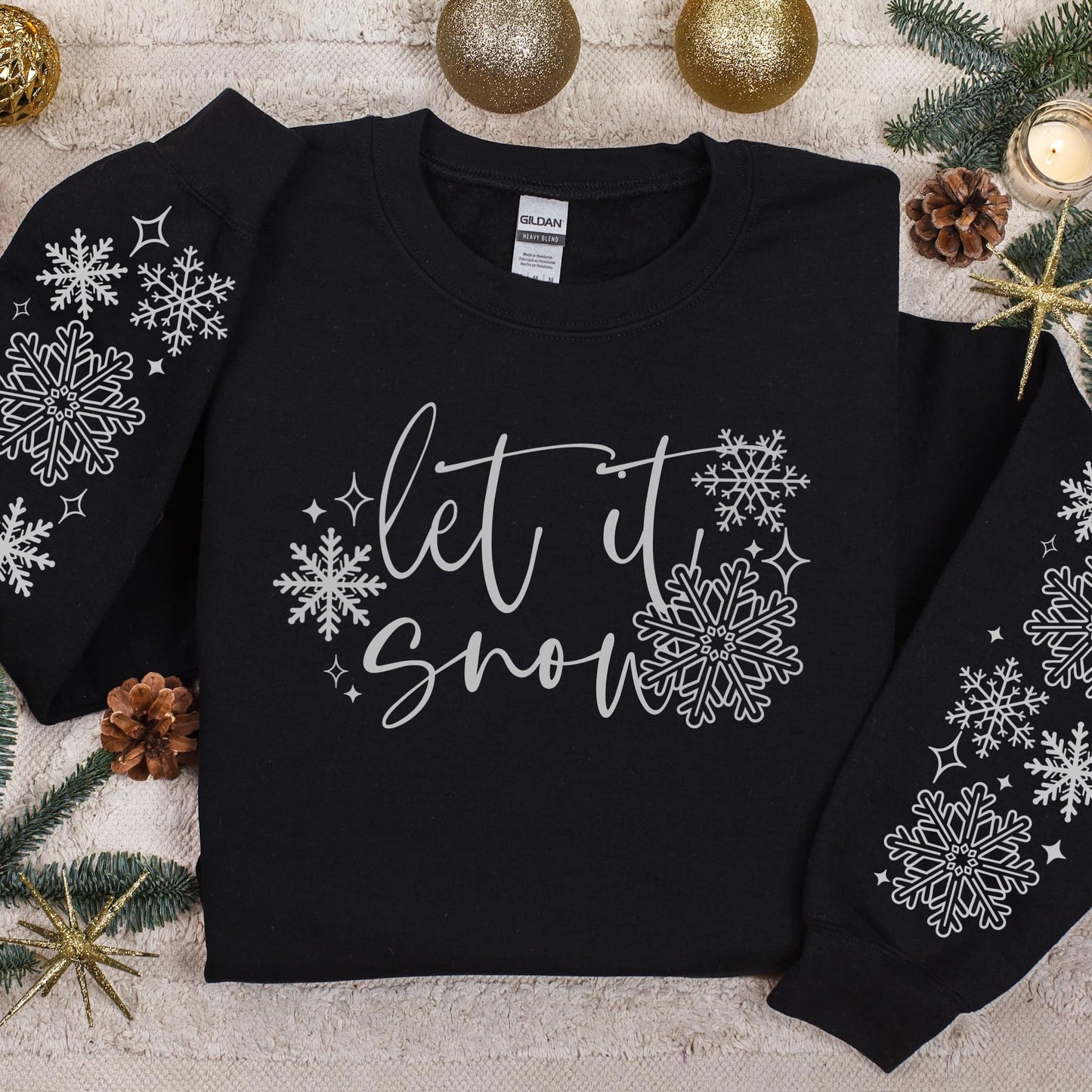 Let is Snow with Snowflake Sleeves in Metallic Silver Ink