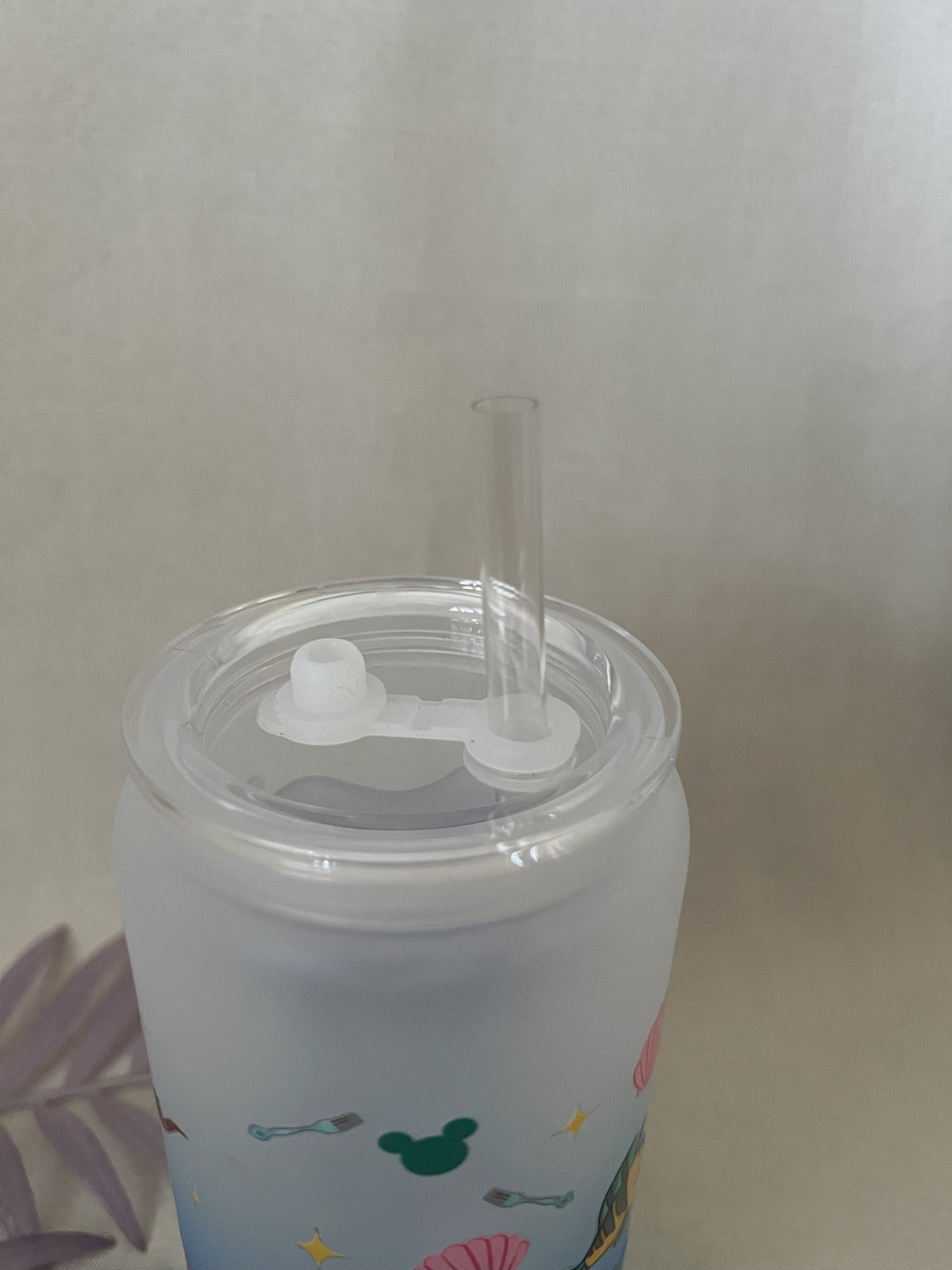 RTS - Red Hair Mermaid 16oz Blue Ombre Glass Cup with Plastic Lid & Straw