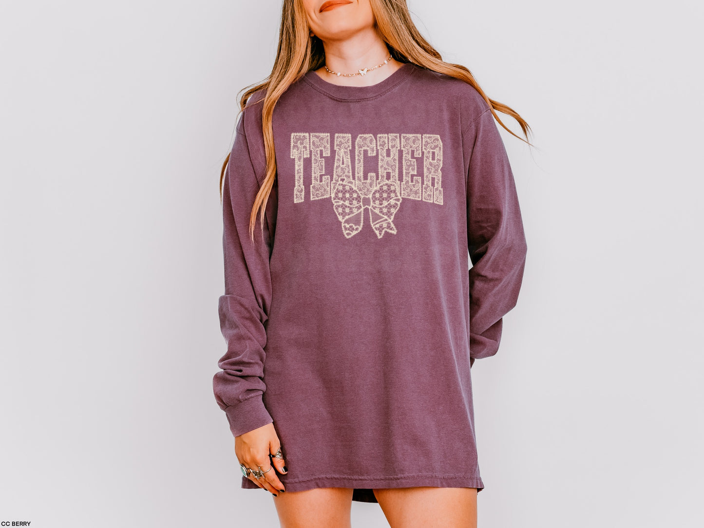 Teacher Lace with Bow in Beige Ink