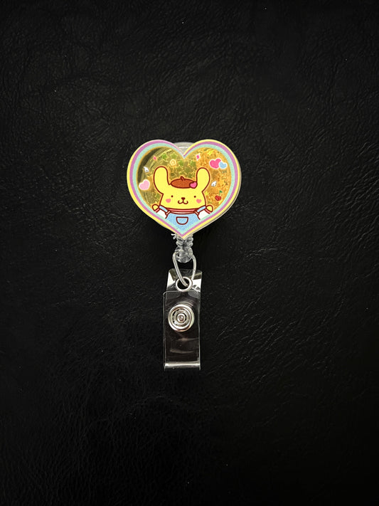 Kawaii Yellow Dog Heart Badge Reel with Alligator Clip