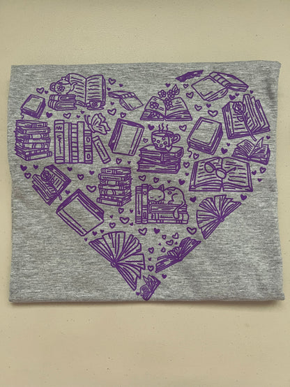 Heart with Books in Lavender Ink