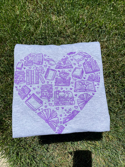Heart with Books in Lavender Ink