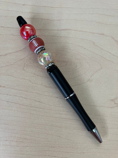 Football w/Team Red & Gold Crackle Beads Inspired Beaded Pen