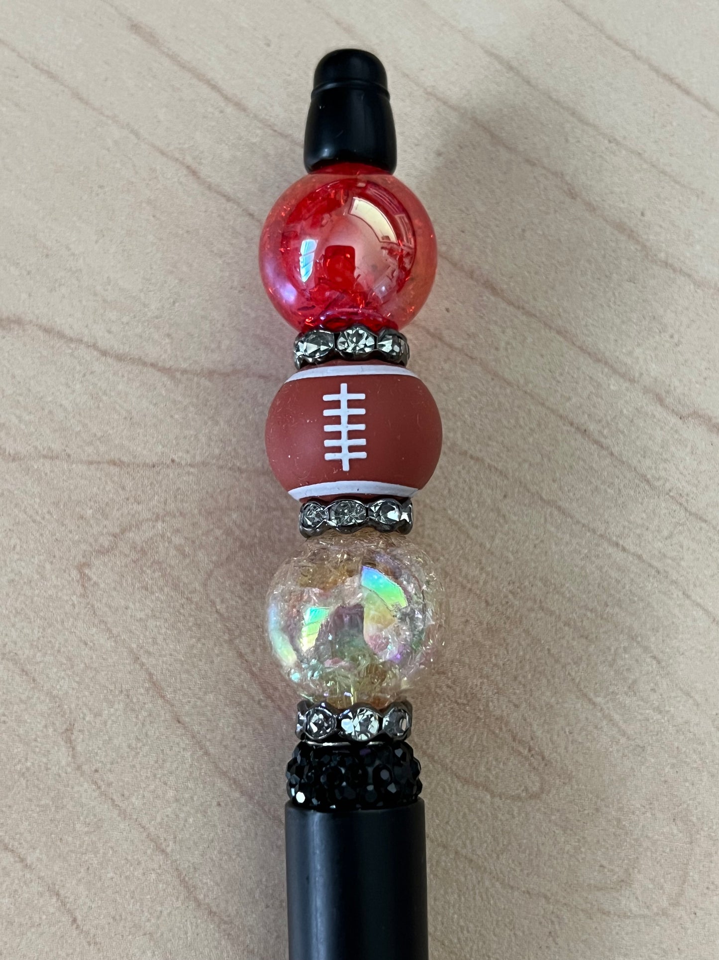 Football w/Team Red & Gold Crackle Beads Inspired Beaded Pen
