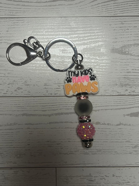 My Kids Have Paws Beaded Bar Keychain
