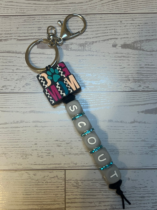 Dog Mom with Personalized Name Keychain