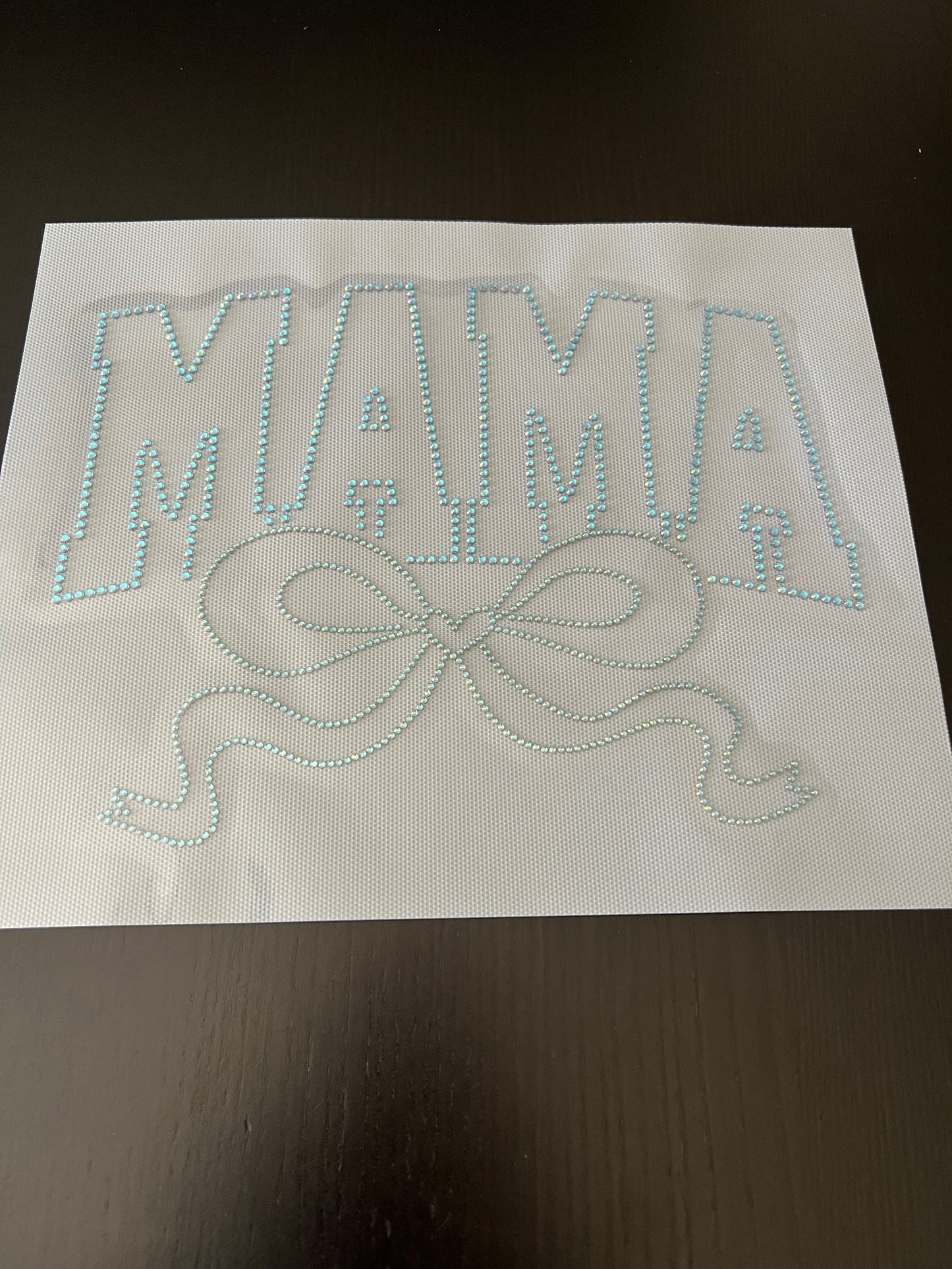 MAMA with Bow in Aquamarine RHINESTONES