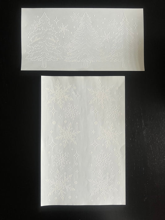 Christmas Trees with Snowflake Sleeves in White Ink - GILDAN CREWNECK ONLY