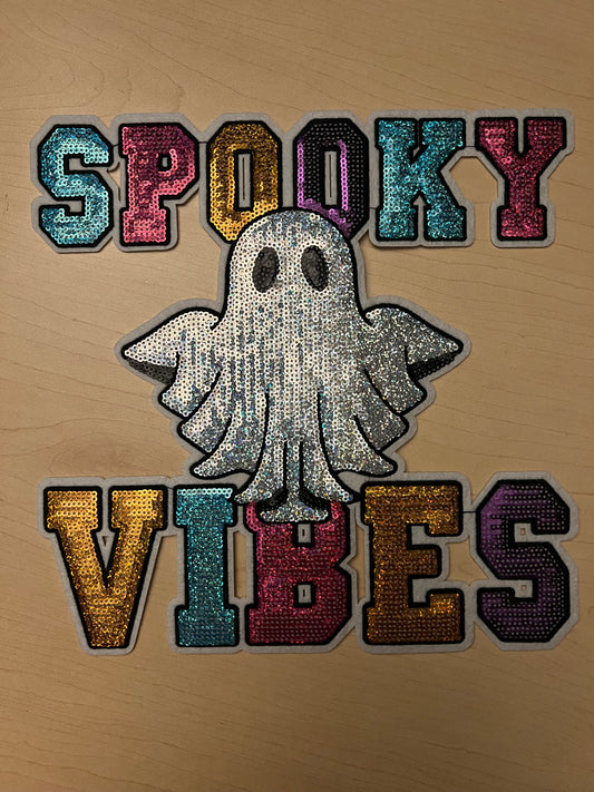Spooky Vibes with Ghost Sequin PATCH - GILDAN CREWNECK ONLY