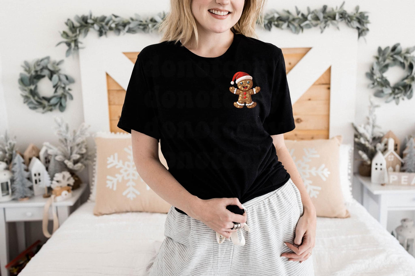 Gingerbread Man with Santa Hat Faux Glitter POCKET