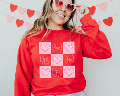 Hearts & Bows Checkered in Baby Pink Ink