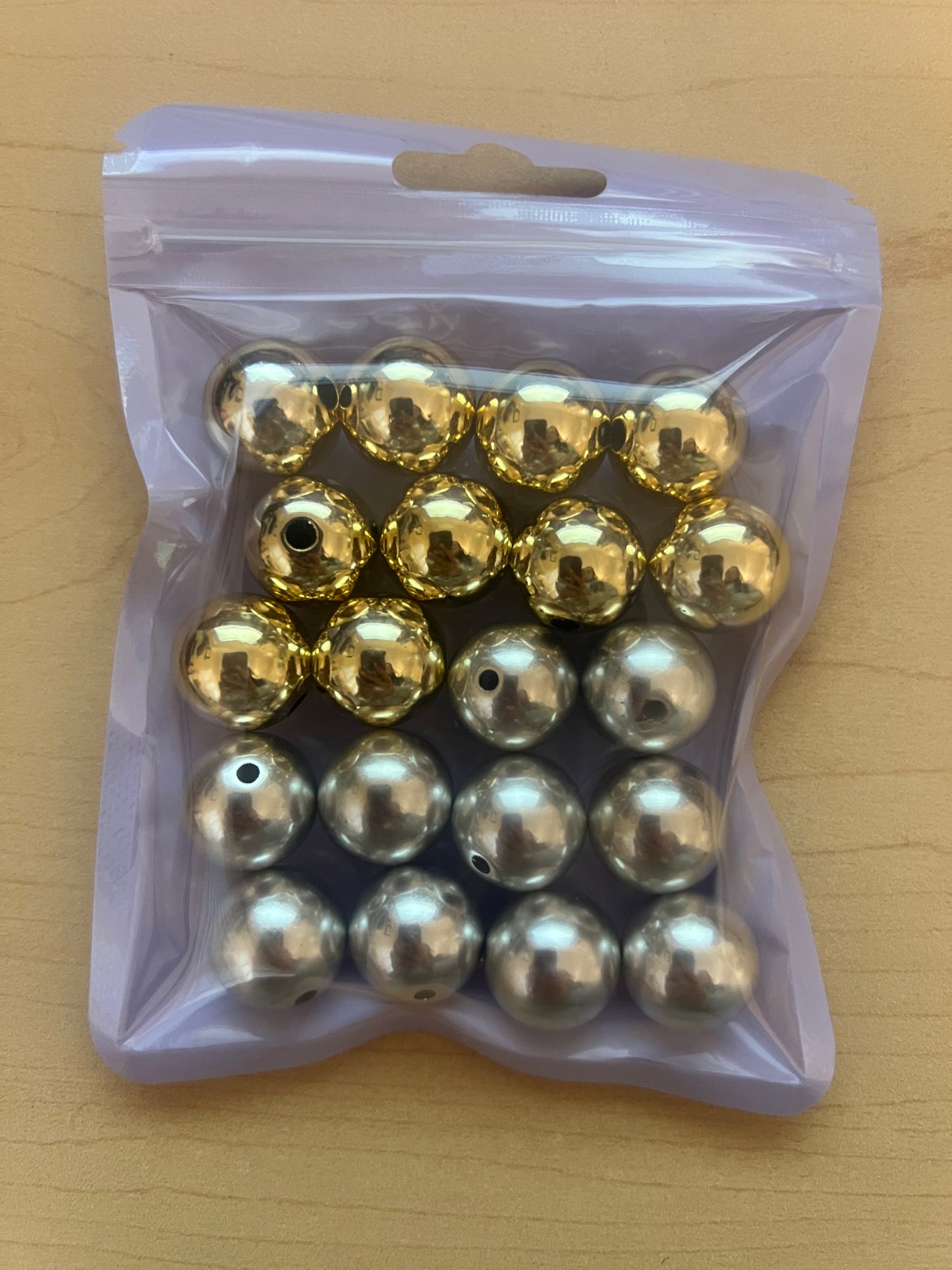 16mm Beads - Mix - Shiny Matte Silver & Metallic Gold Beads