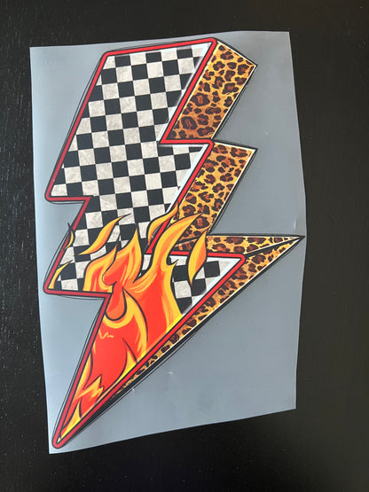 Lightning Bolt Checkered & Animal Print with Fire