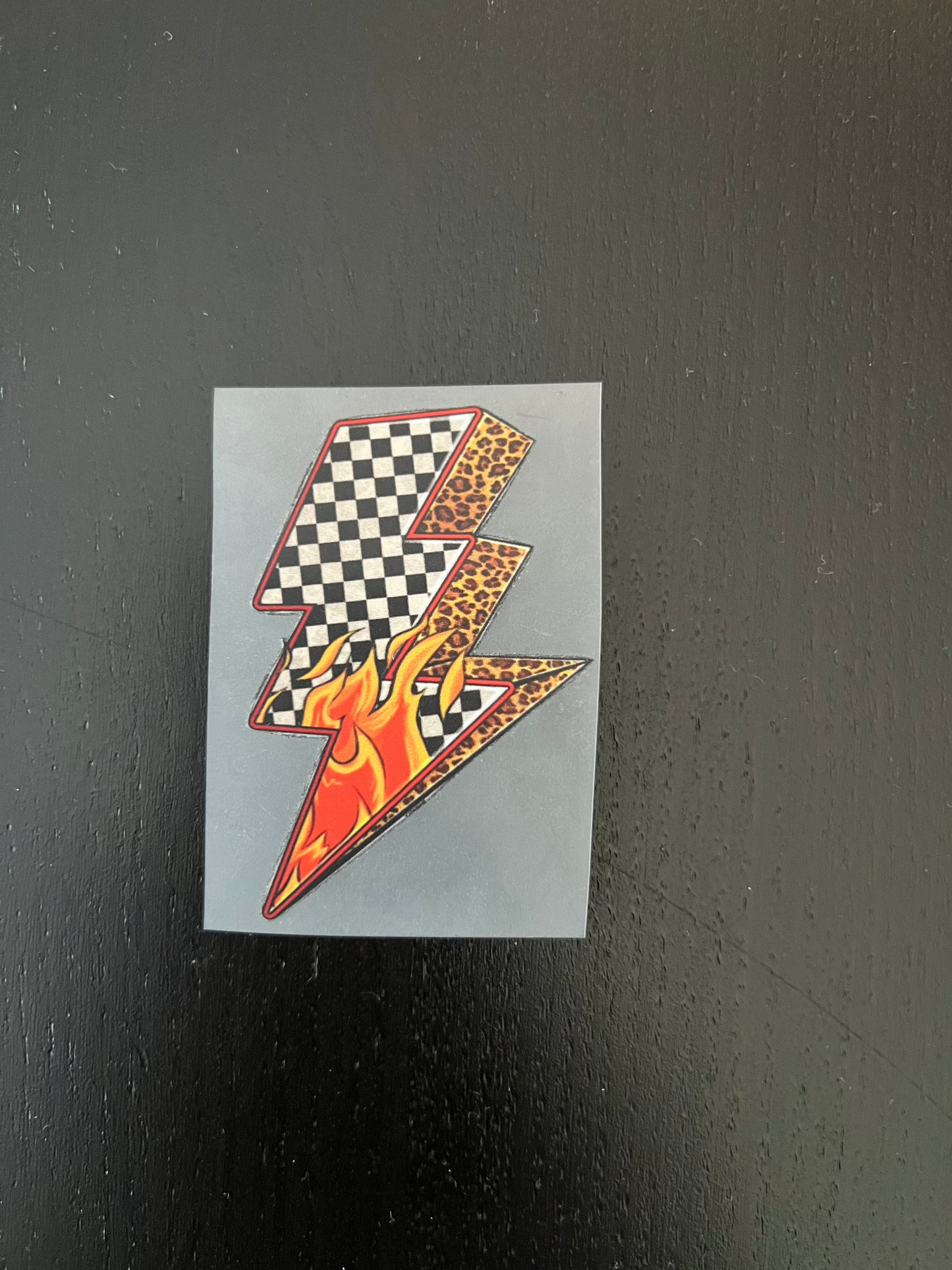 Lightning Bolt Checker & Animal Print with Fire - Size approx. 1.5"w x 2.5"h