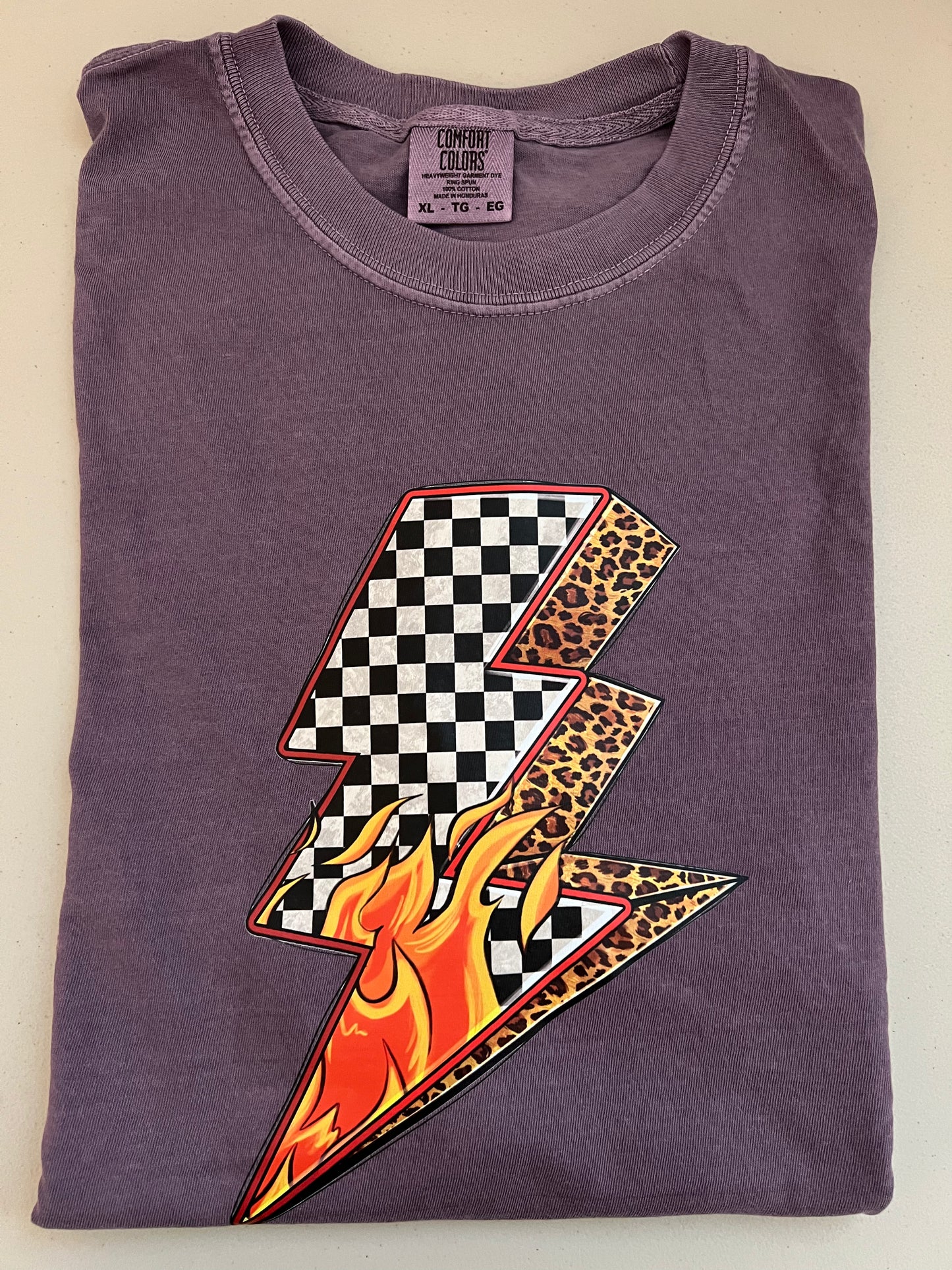 Lightning Bolt Checkered & Animal Print with Fire