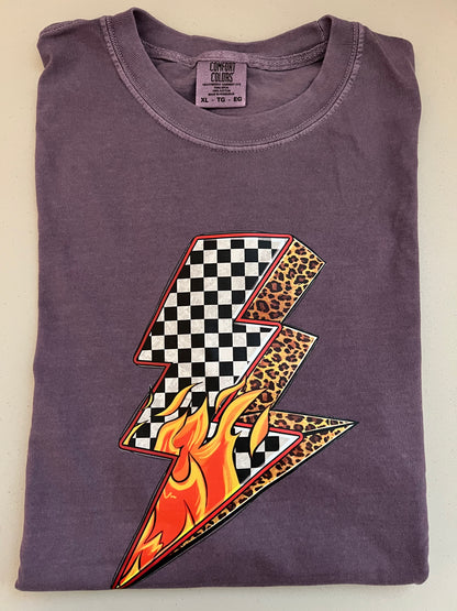 Lightning Bolt Checkered & Animal Print with Fire