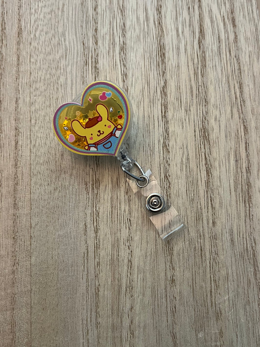 Kawaii Yellow Dog Heart Badge Reel with Alligator Clip