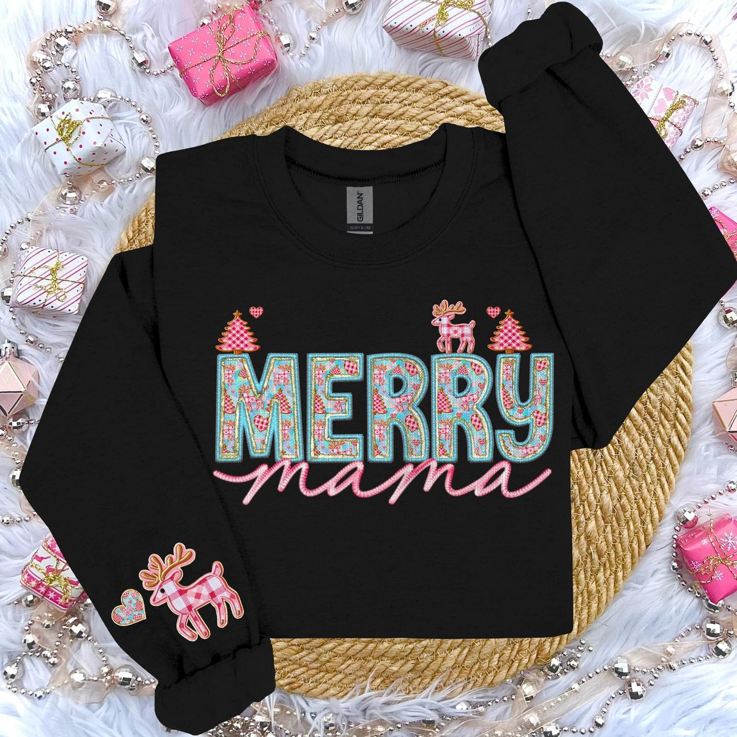 Merry MAMA Faux Embroidery with Sleeve