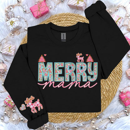 Merry MAMA Faux Embroidery with Sleeve